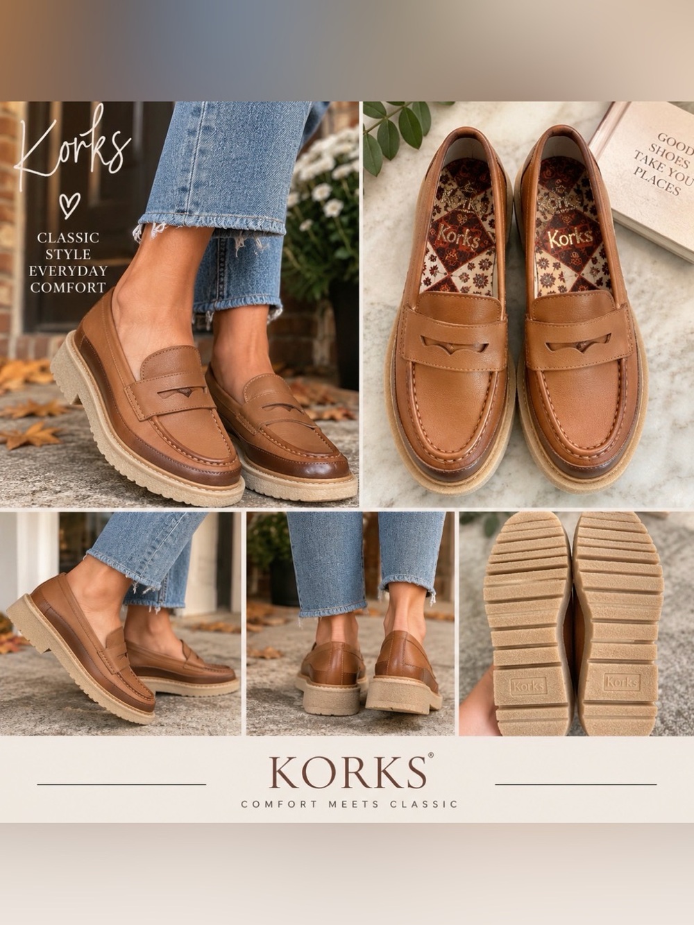 Korks Women’s Size 6 Brown Penny Loafers Chunky Platform Lug Sole